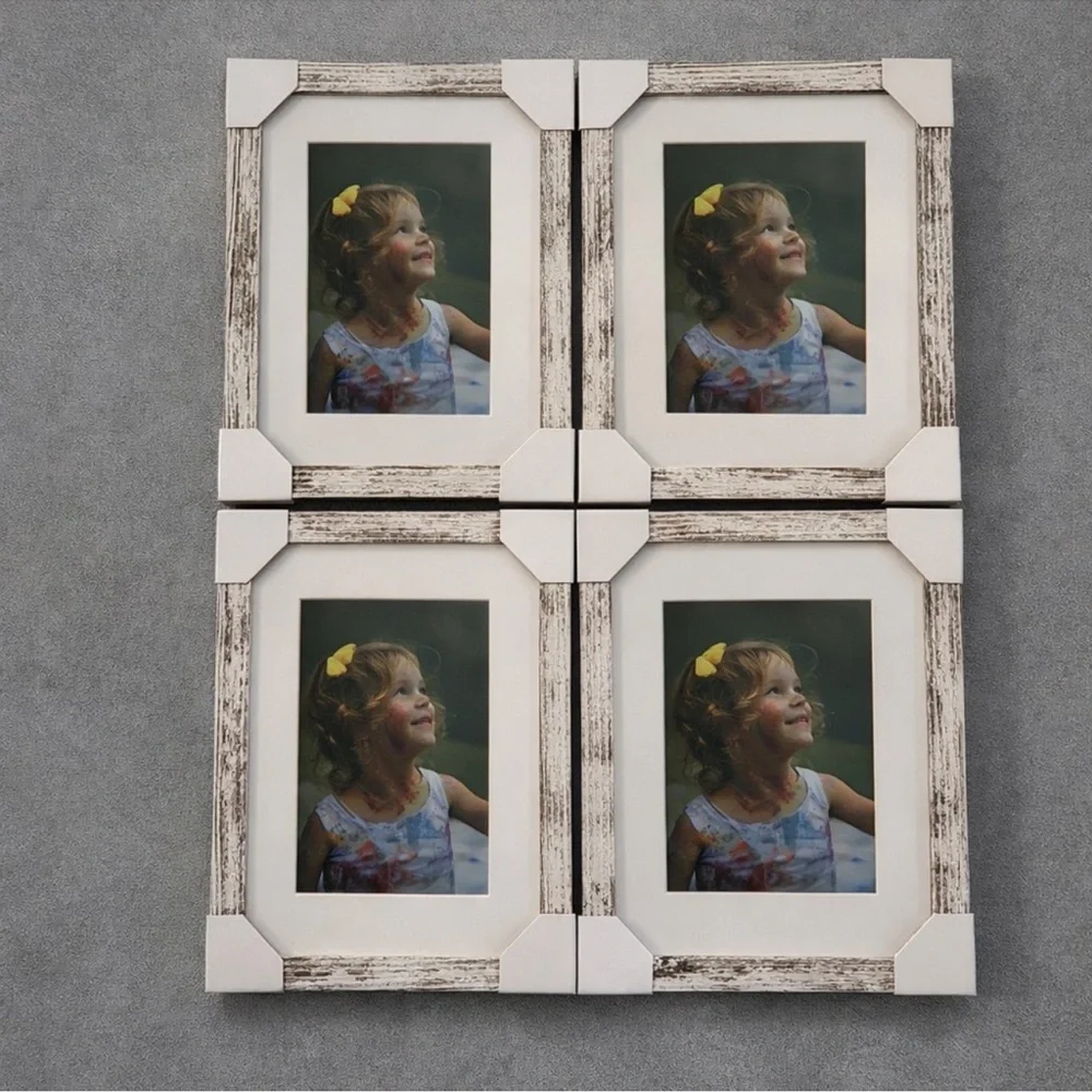 Rustic Whitewashed Wood Photo Frame - Set of 5